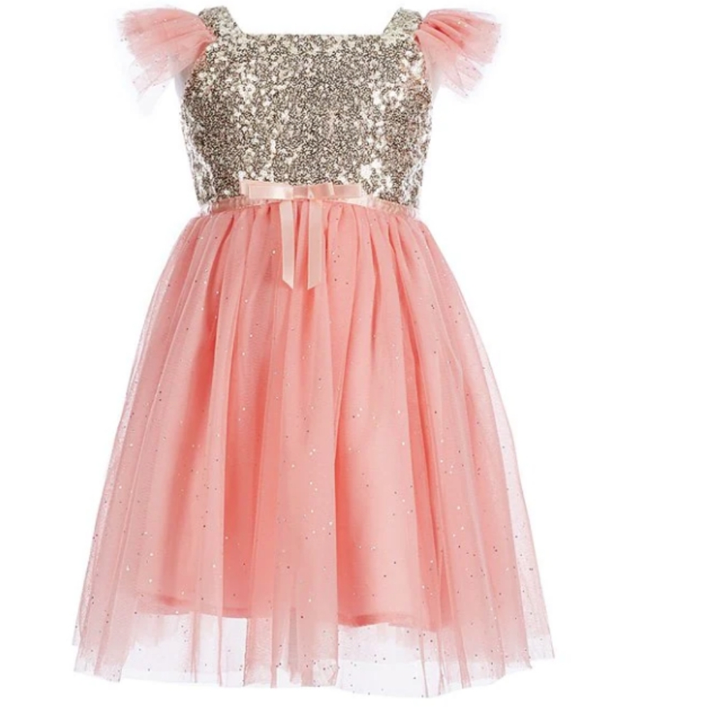 Popatu Sequin Tulle Dress, Size 8 (Girls), Color Peach